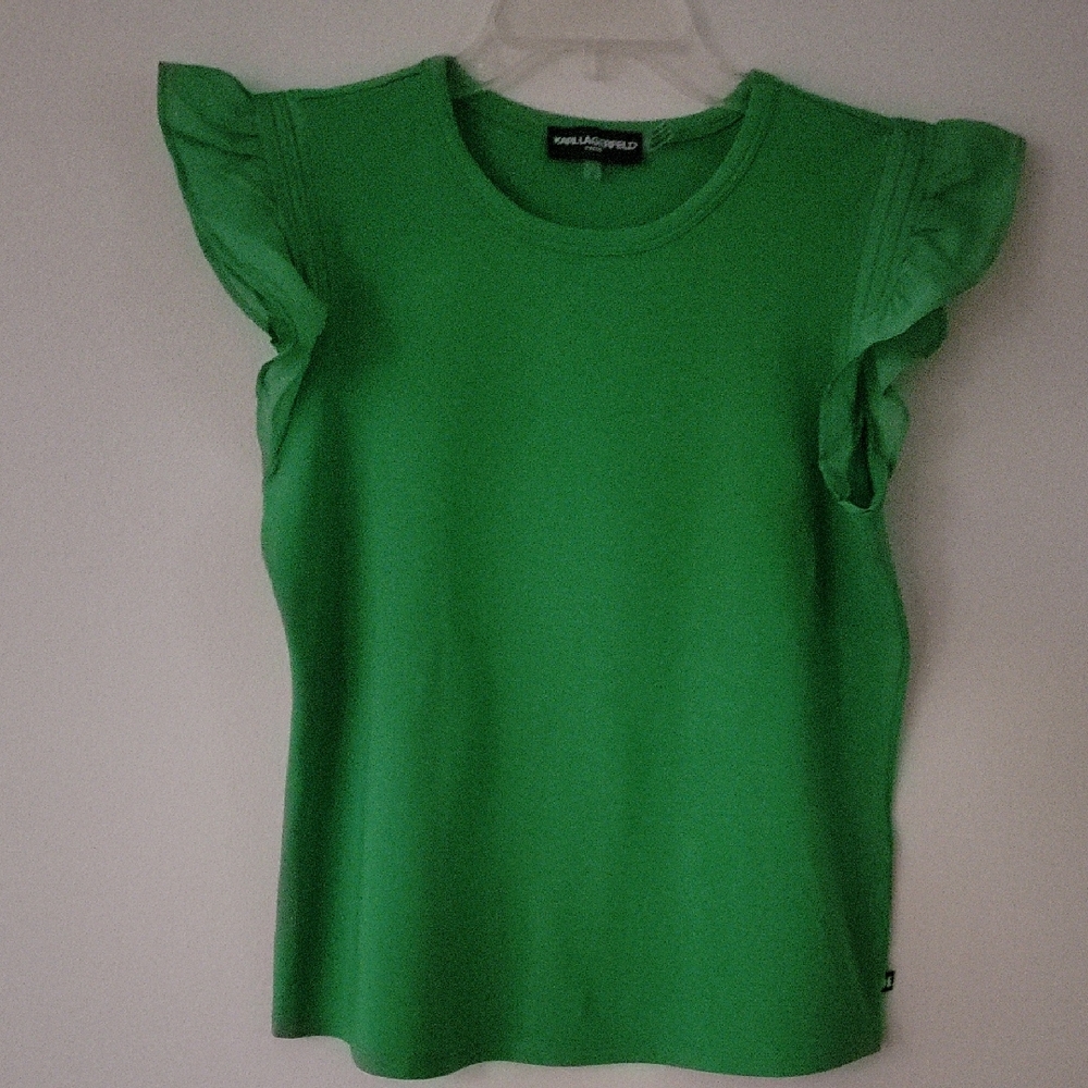 Karl Lagerfeld/ Green Ruffle Sleeve Tank Top